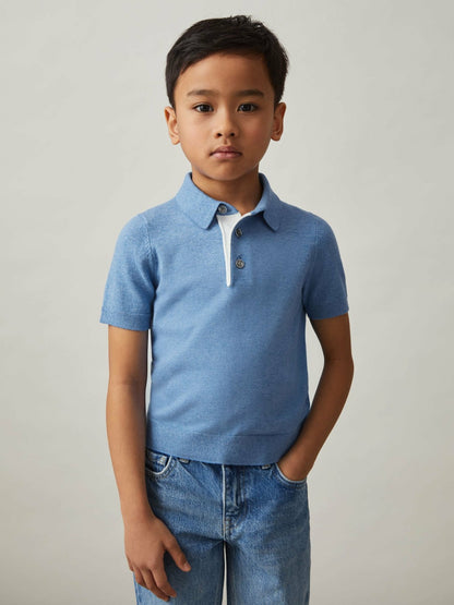 Reiss 13-14 yrs Contrast Placket Polo Shirt With Cotton in Blue