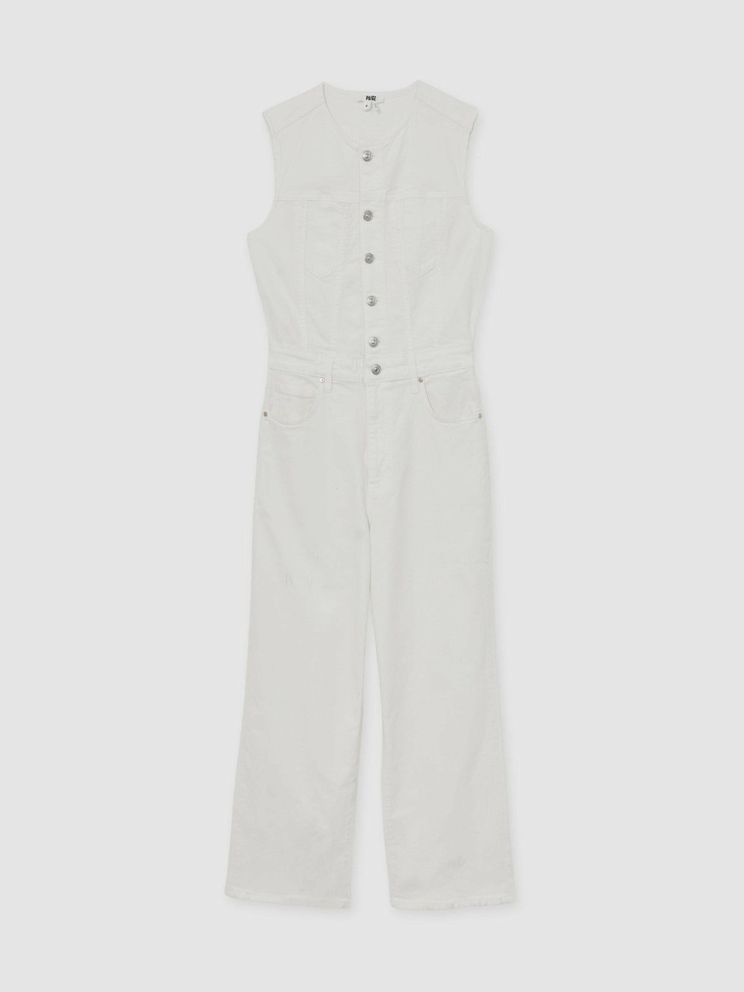 Reiss Paige Denim Straight Leg Jumpsuit in Ecru