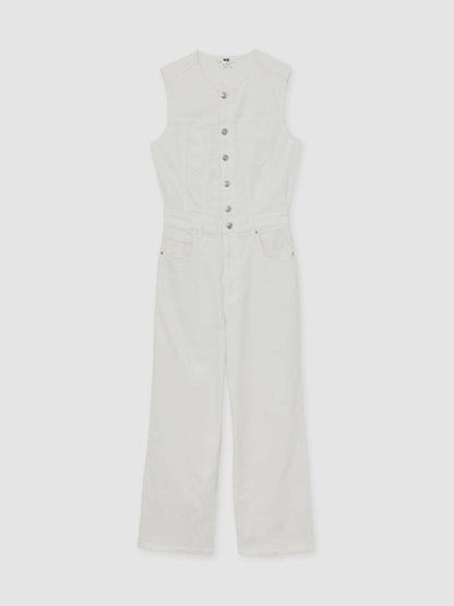 Reiss Paige Denim Straight Leg Jumpsuit in Ecru