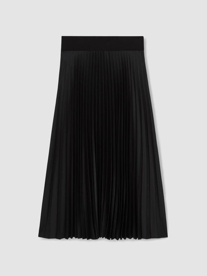 Reiss Pleated Midi Skirt in Black