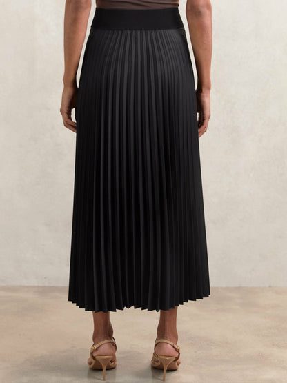 Reiss Pleated Midi Skirt in Black