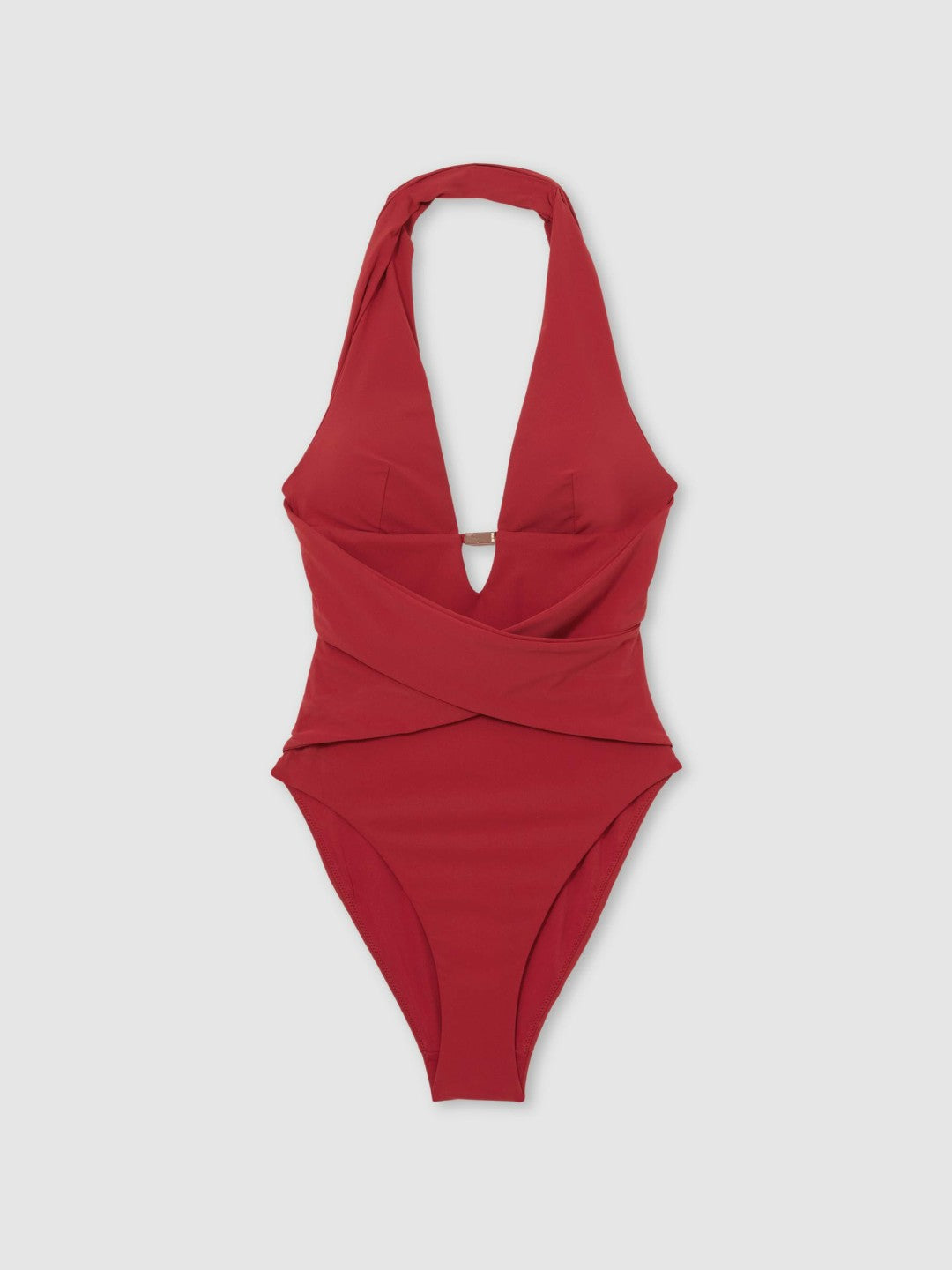 Reiss Plunge Halterneck Swimsuit in Dark Red