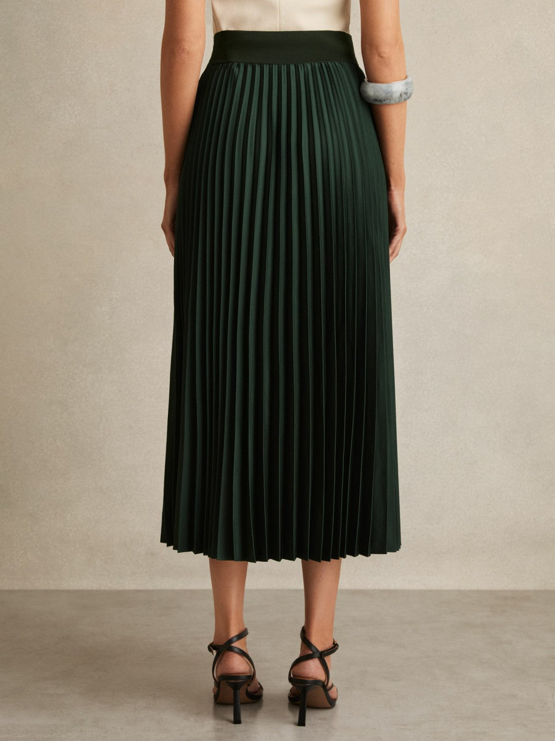 Reiss Pleated Midi Skirt in Dark Green