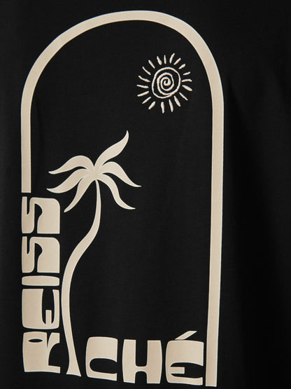 Reiss | Ché Cotton Palm-Print T-Shirt in Black