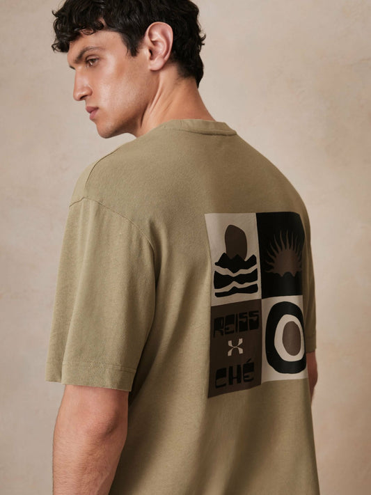 Reiss | Ché Cotton-Linen Sunset T-Shirt in Sage Green