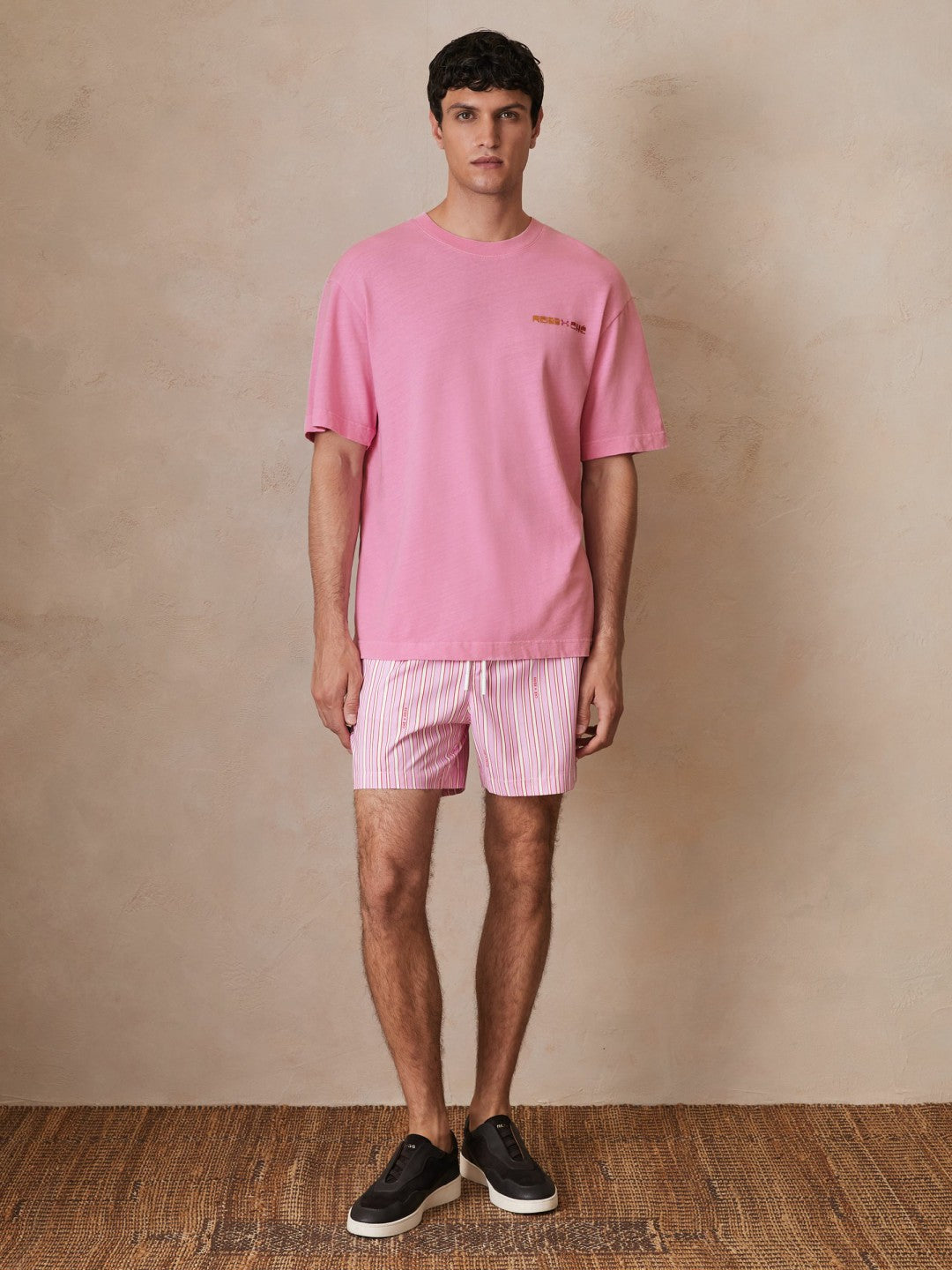 Reiss | Ché Cotton-Linen Sunset T-Shirt in Pink