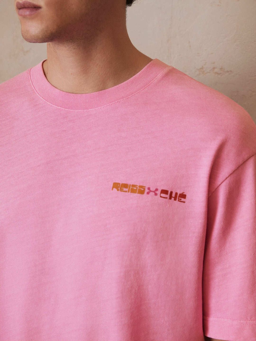 Reiss | Ché Cotton-Linen Sunset T-Shirt in Pink