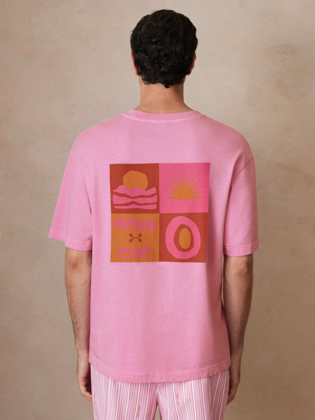 Reiss | Ché Cotton-Linen Sunset T-Shirt in Pink