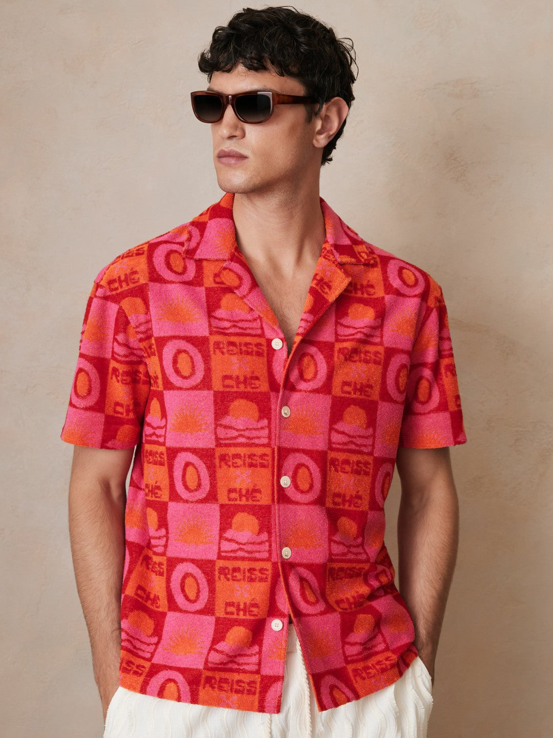 Reiss | Ché Sunset Towelling Shirt in Pink