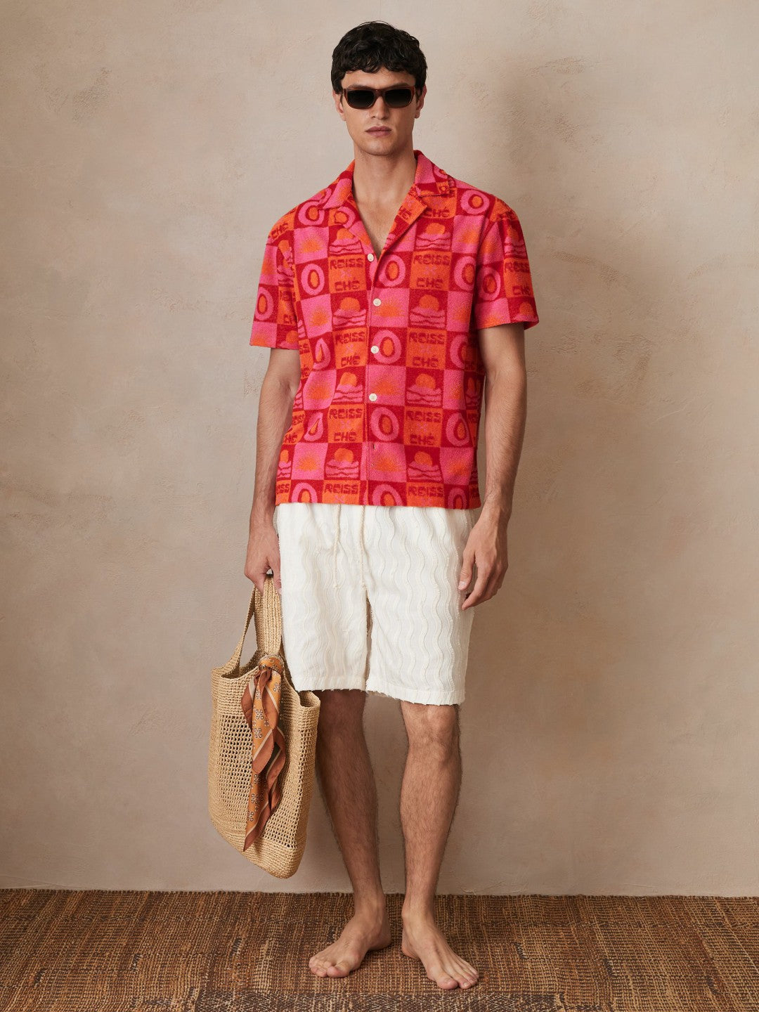 Reiss | Ché Sunset Towelling Shirt in Pink