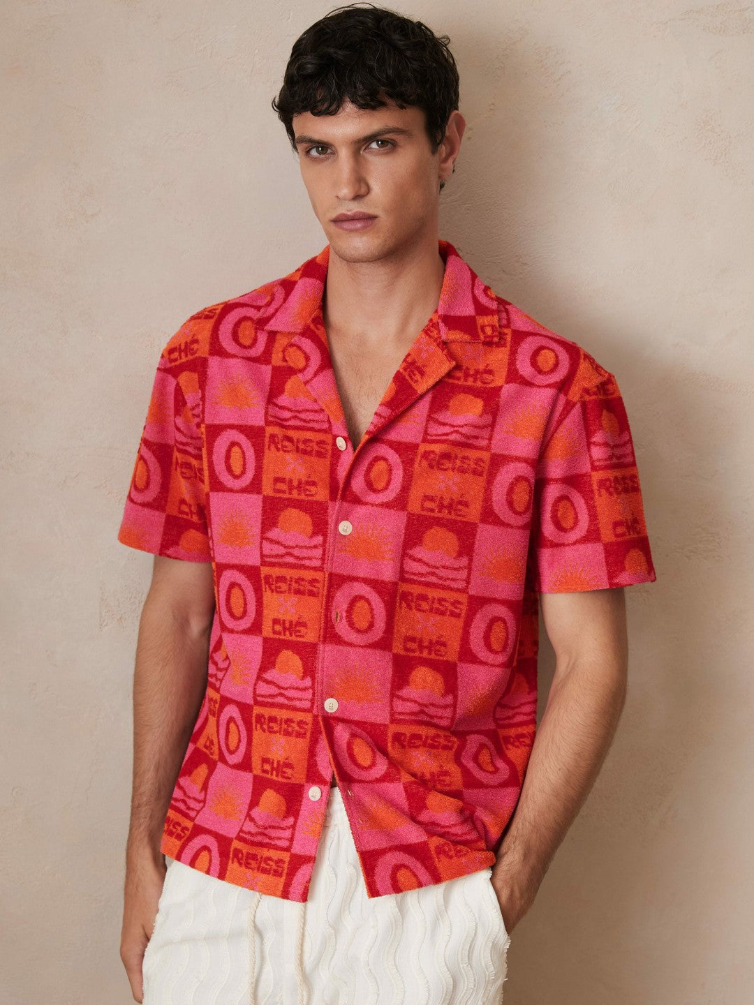 Reiss | Ché Sunset Towelling Shirt in Pink