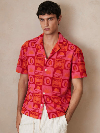 Reiss | Ché Sunset Towelling Shirt in Pink