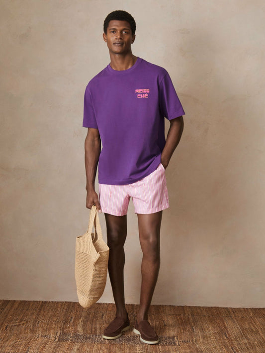 Reiss | Ché Cotton Palm-Print T-Shirt in Purple