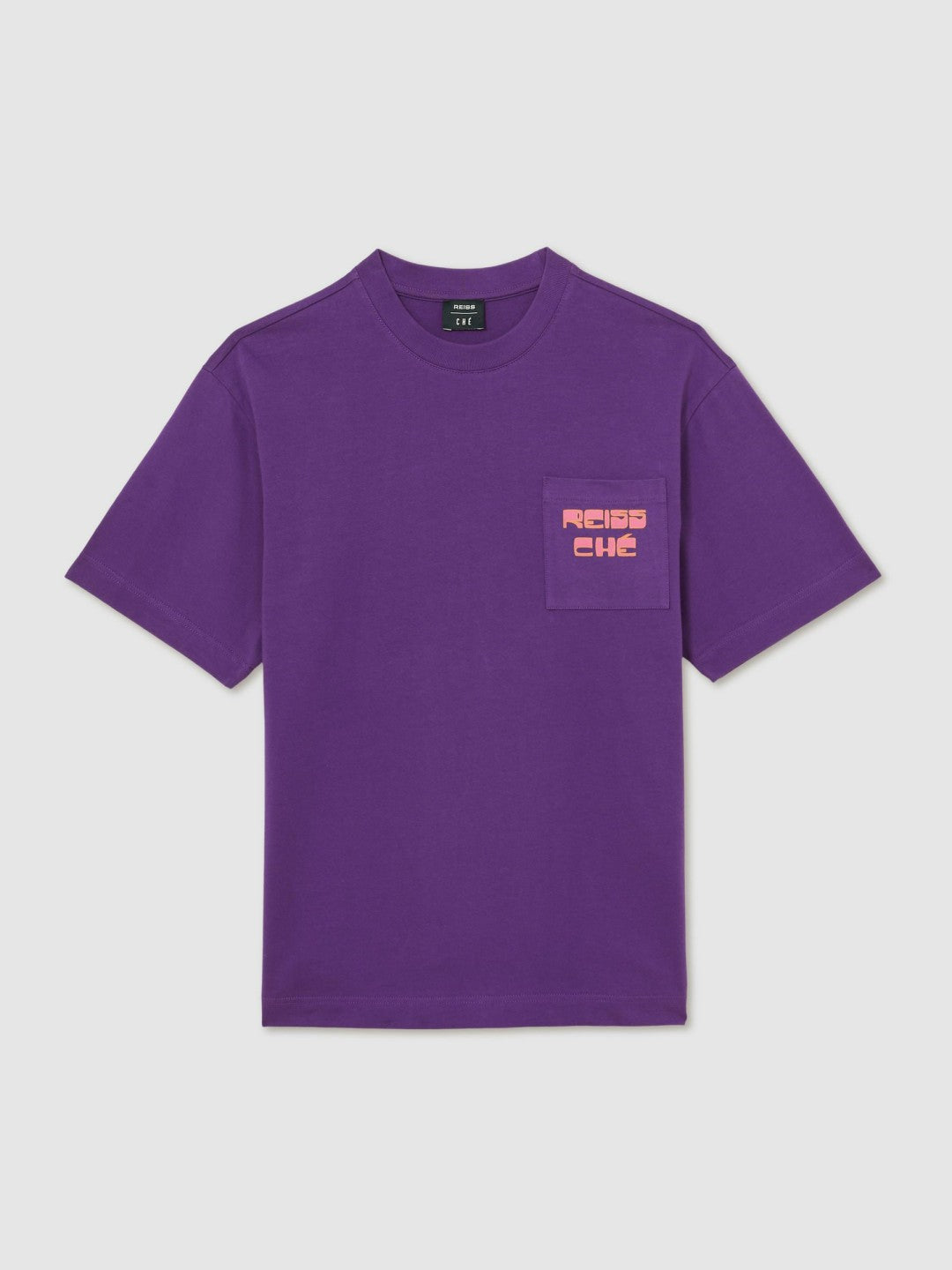 Reiss | Ché Cotton Palm-Print T-Shirt in Purple