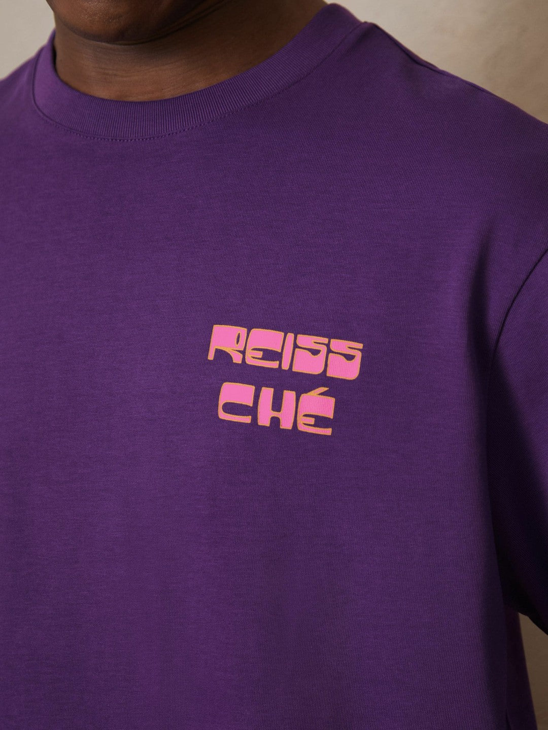 Reiss | Ché Cotton Palm-Print T-Shirt in Purple