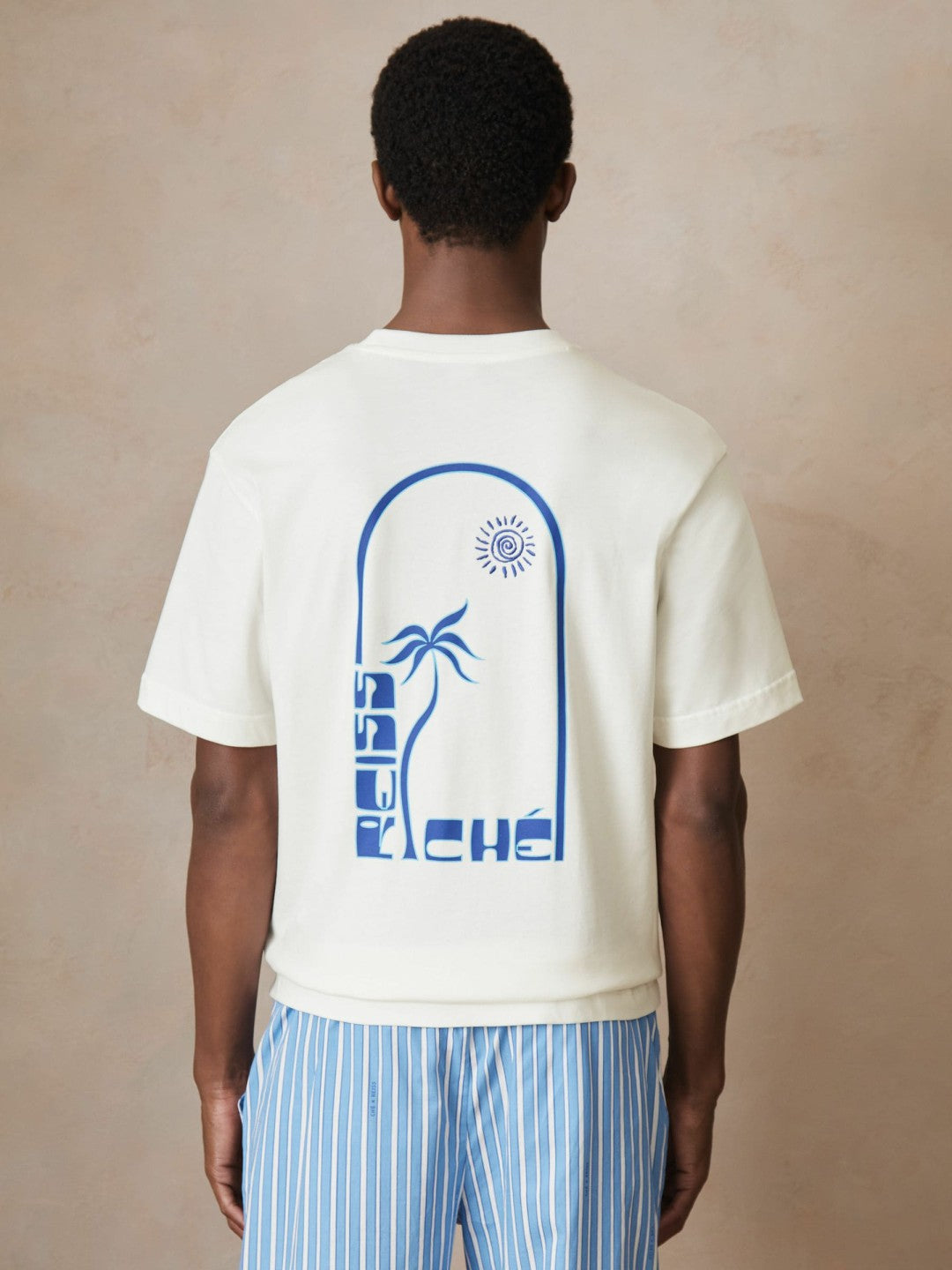 Reiss | Ché Cotton Palm-Print T-Shirt in White