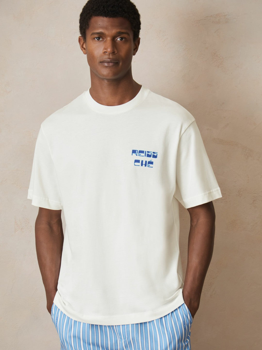 Reiss | Ché Cotton Palm-Print T-Shirt in White