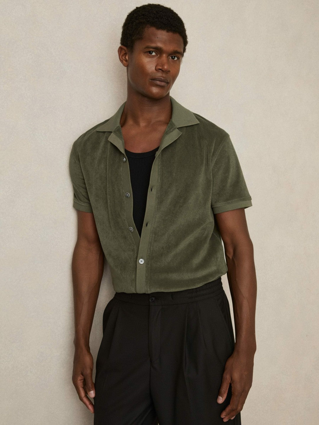 Reiss Cotton Blend Towelling Shirt in Green