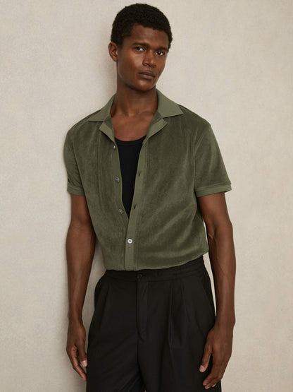 Reiss Cotton Blend Towelling Shirt in Green