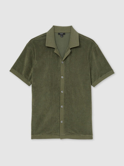 Reiss Cotton Blend Towelling Shirt in Green