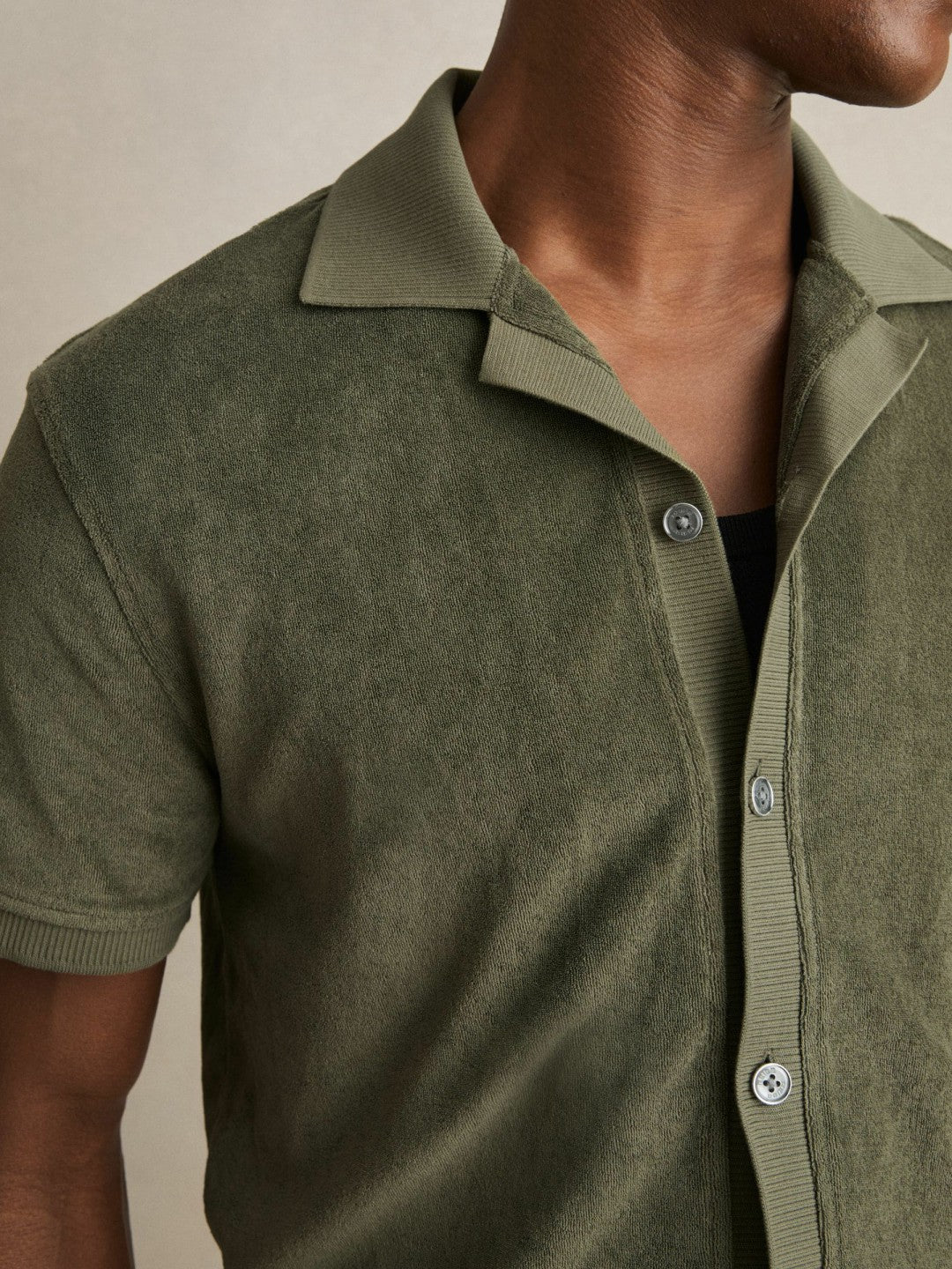 Reiss Cotton Blend Towelling Shirt in Green