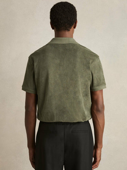 Reiss Cotton Blend Towelling Shirt in Green