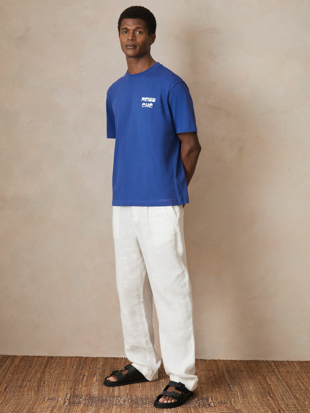 Reiss | Ché Cotton Palm-Print T-Shirt in Blue
