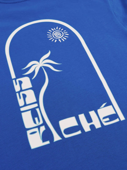 Reiss | Ché Cotton Palm-Print T-Shirt in Blue