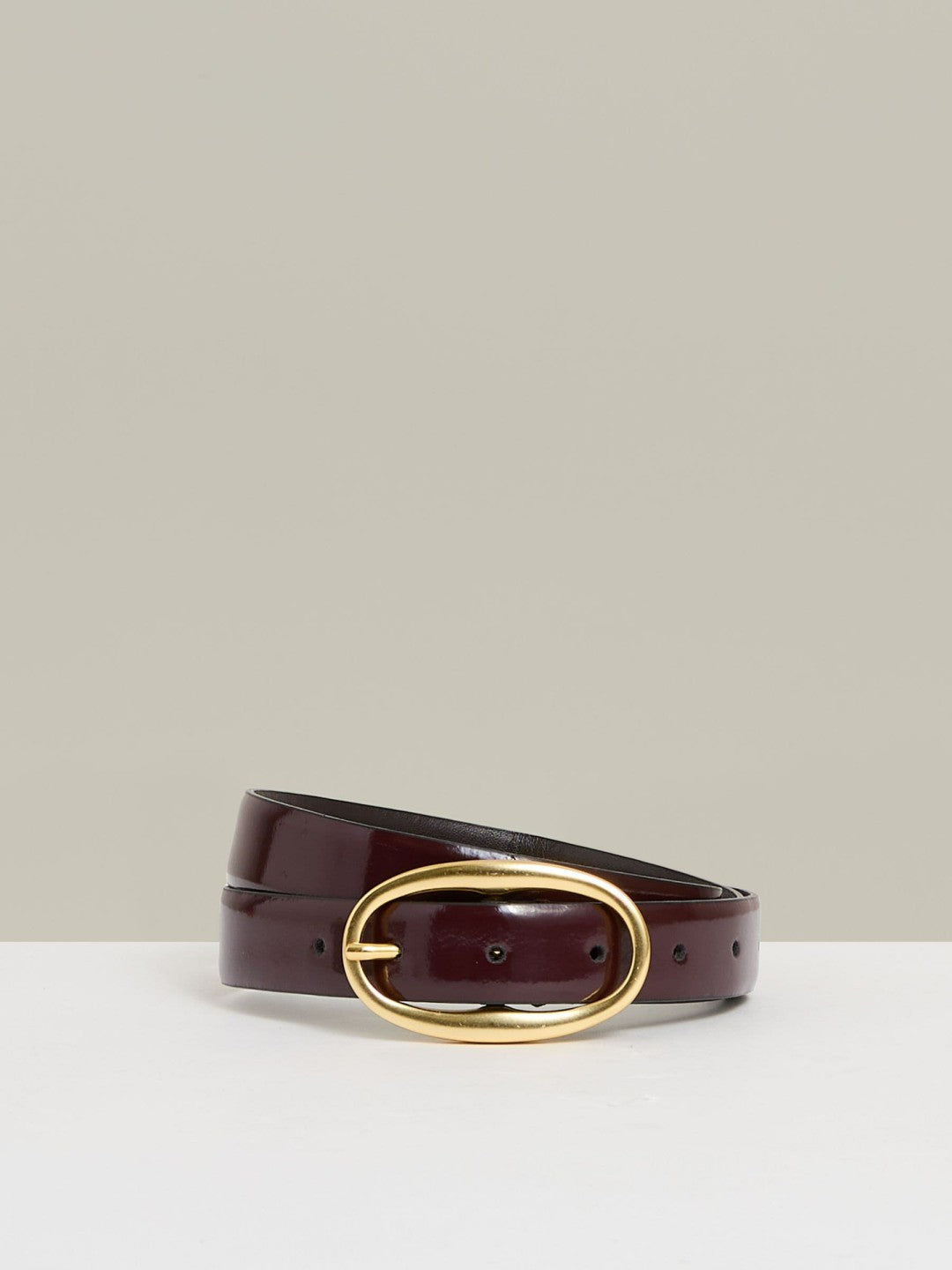 Reiss Patent Leather Oval Buckle Belt in Oxblood
