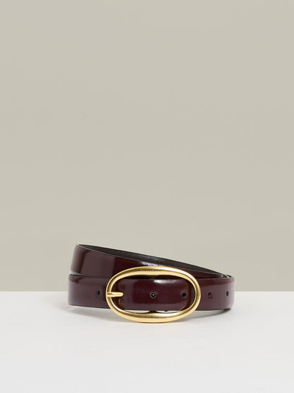 Reiss Patent Leather Oval Buckle Belt in Oxblood