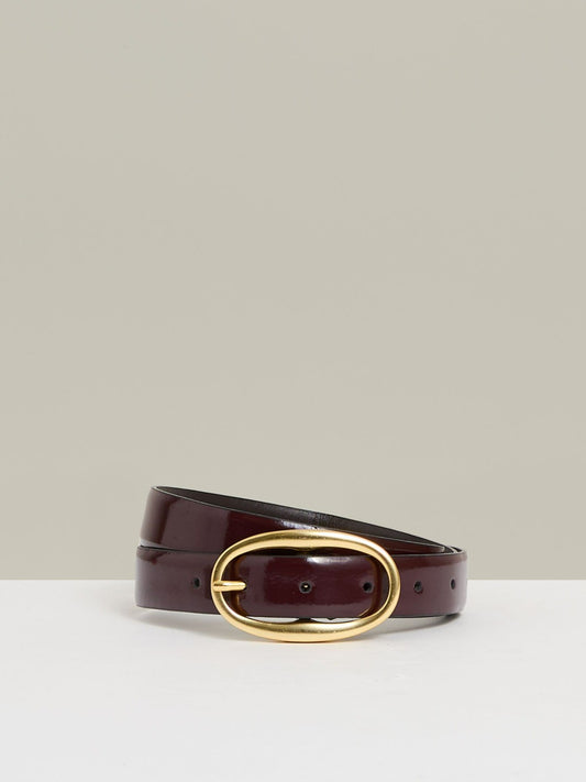 Reiss Patent Leather Oval Buckle Belt in Oxblood