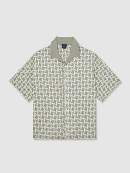 Reiss | Ché Motif-Embroidered Shirt in Sage/White