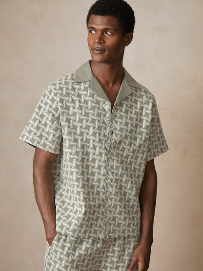 Reiss | Ché Motif-Embroidered Shirt in Sage/White