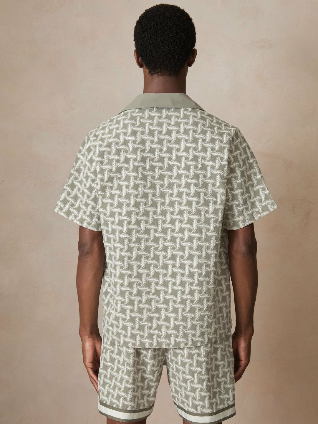 Reiss | Ché Motif-Embroidered Shirt in Sage/White