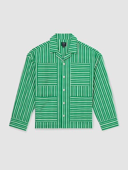 Reiss | Ché Poplin Stripe Pocket Shirt in Bright Green/White
