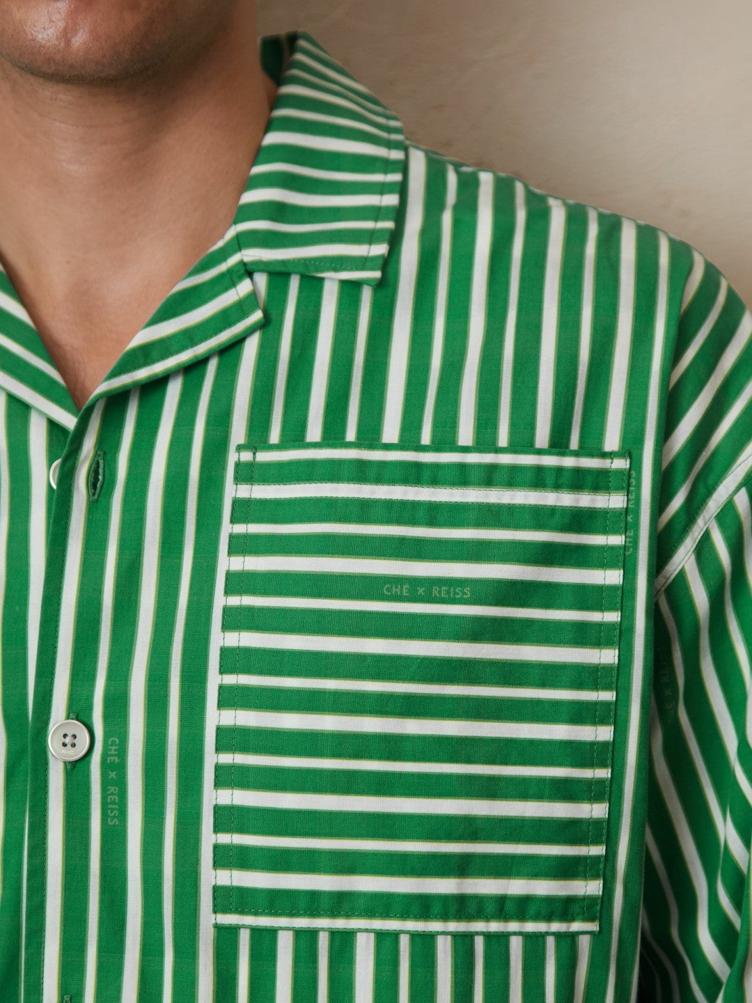 Reiss | Ché Poplin Stripe Pocket Shirt in Bright Green/White