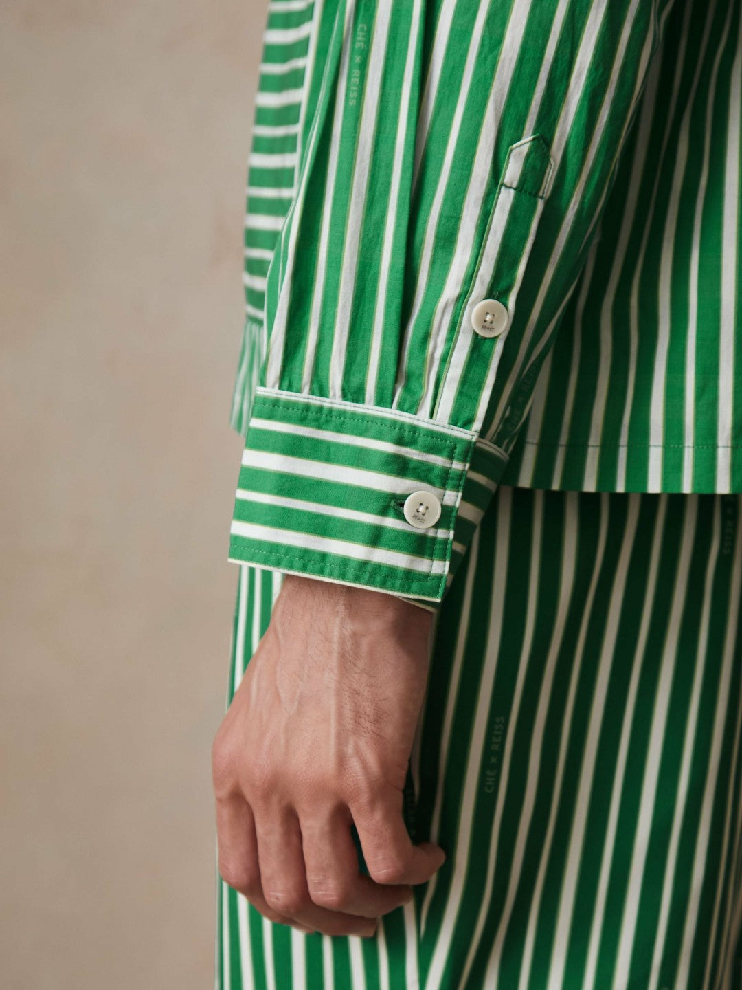 Reiss | Ché Poplin Stripe Pocket Shirt in Bright Green/White