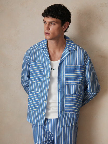 Reiss | Ché Poplin Stripe Pocket Shirt in Bright Blue/White