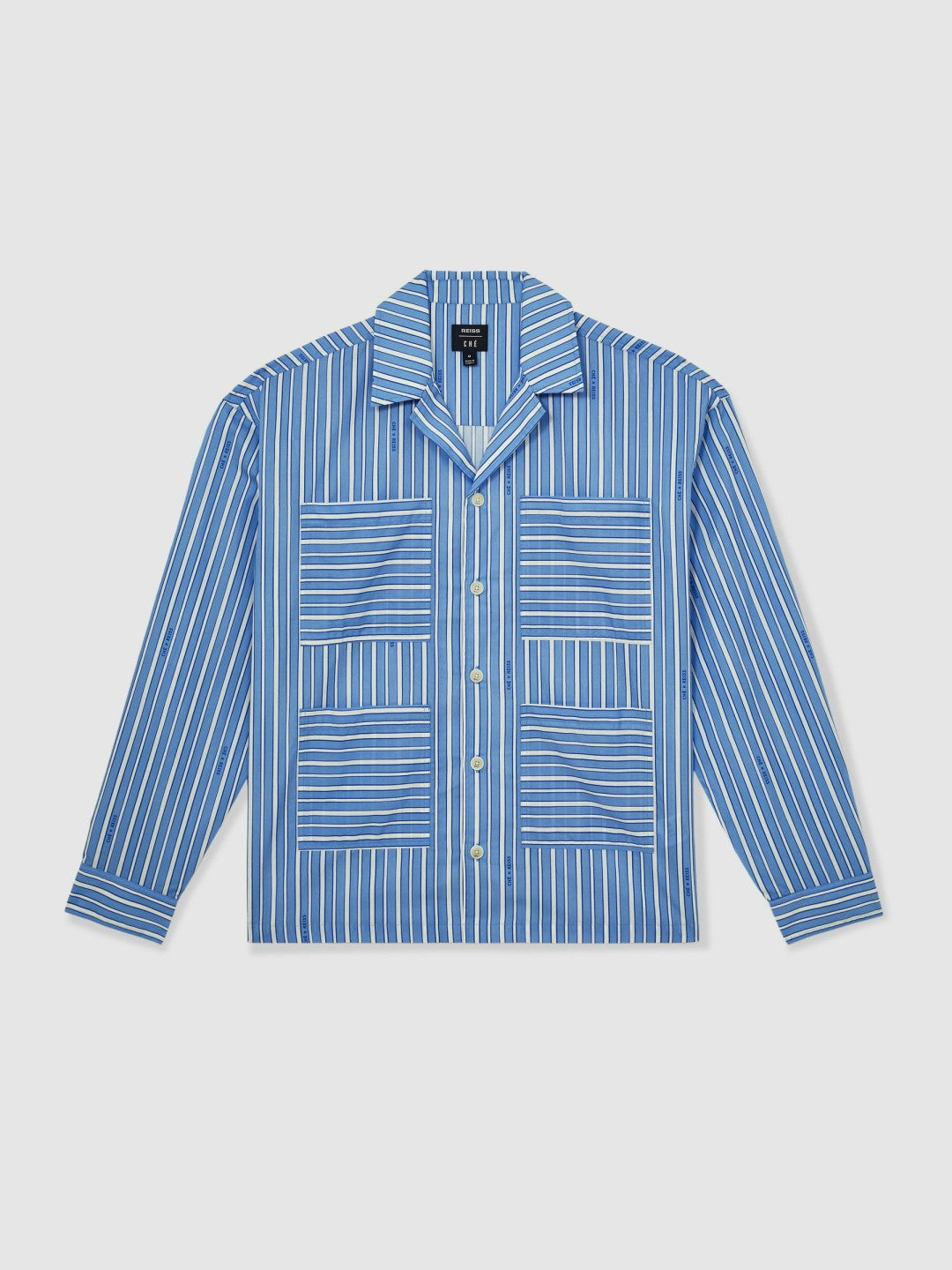 Reiss | Ché Poplin Stripe Pocket Shirt in Bright Blue/White