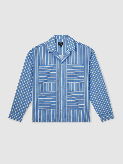 Reiss | Ché Poplin Stripe Pocket Shirt in Bright Blue/White