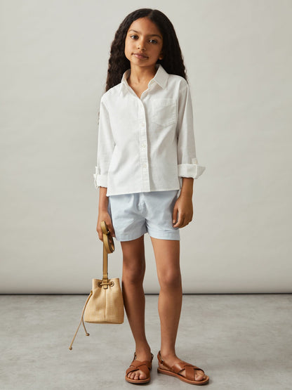 Reiss 13-14 yrs Linen Roll-Cuff Shirt in Ivory