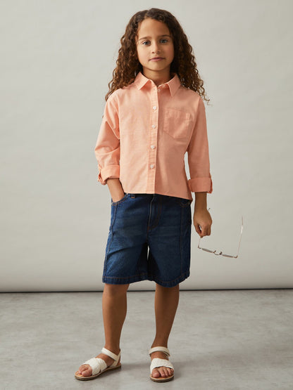 Reiss 4-9 yrs Linen Roll-Cuff Shirt in Peach