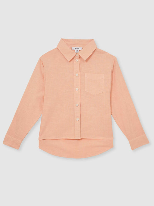 Reiss 13-14 yrs Linen Roll-Cuff Shirt in Peach