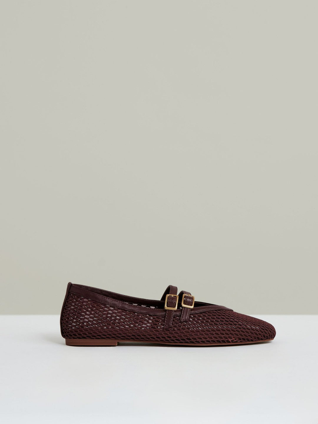 Reiss Mesh Double-Strap Ballet Flats in Oxblood