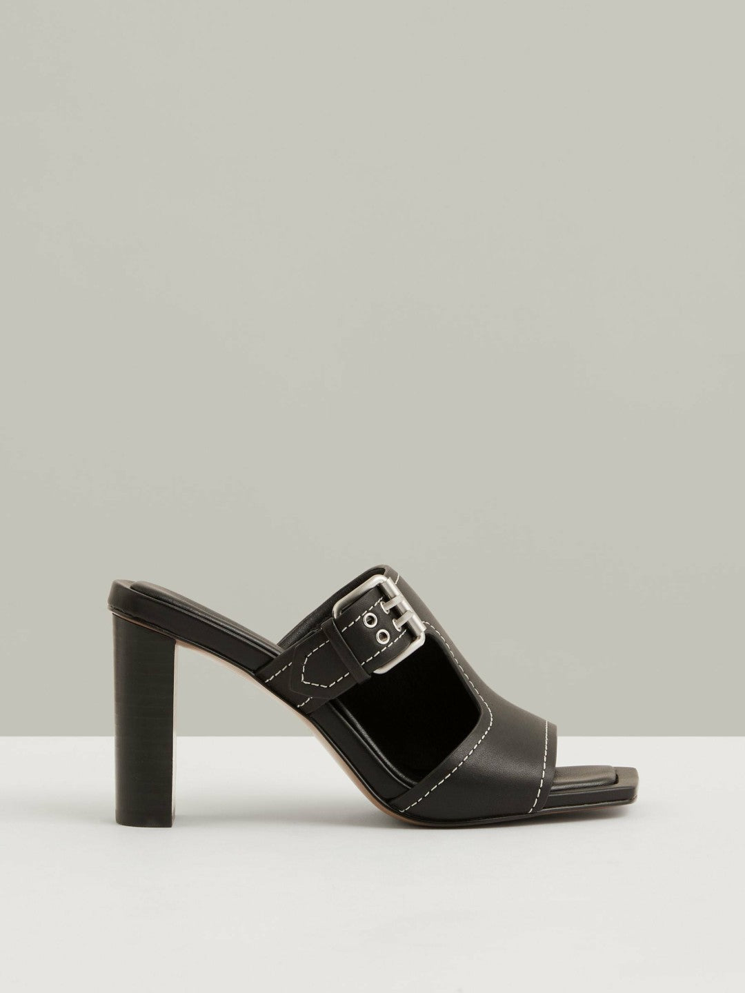 Reiss Leather Buckle Block-Heel Sandals in Black