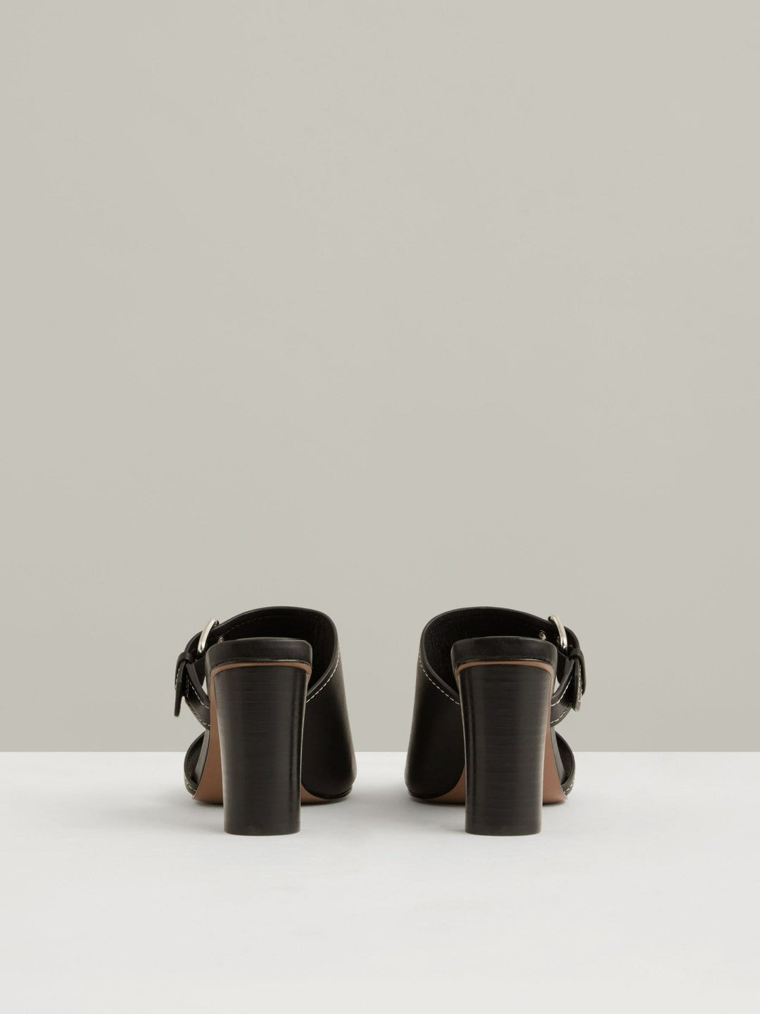 Reiss Leather Buckle Block-Heel Sandals in Black