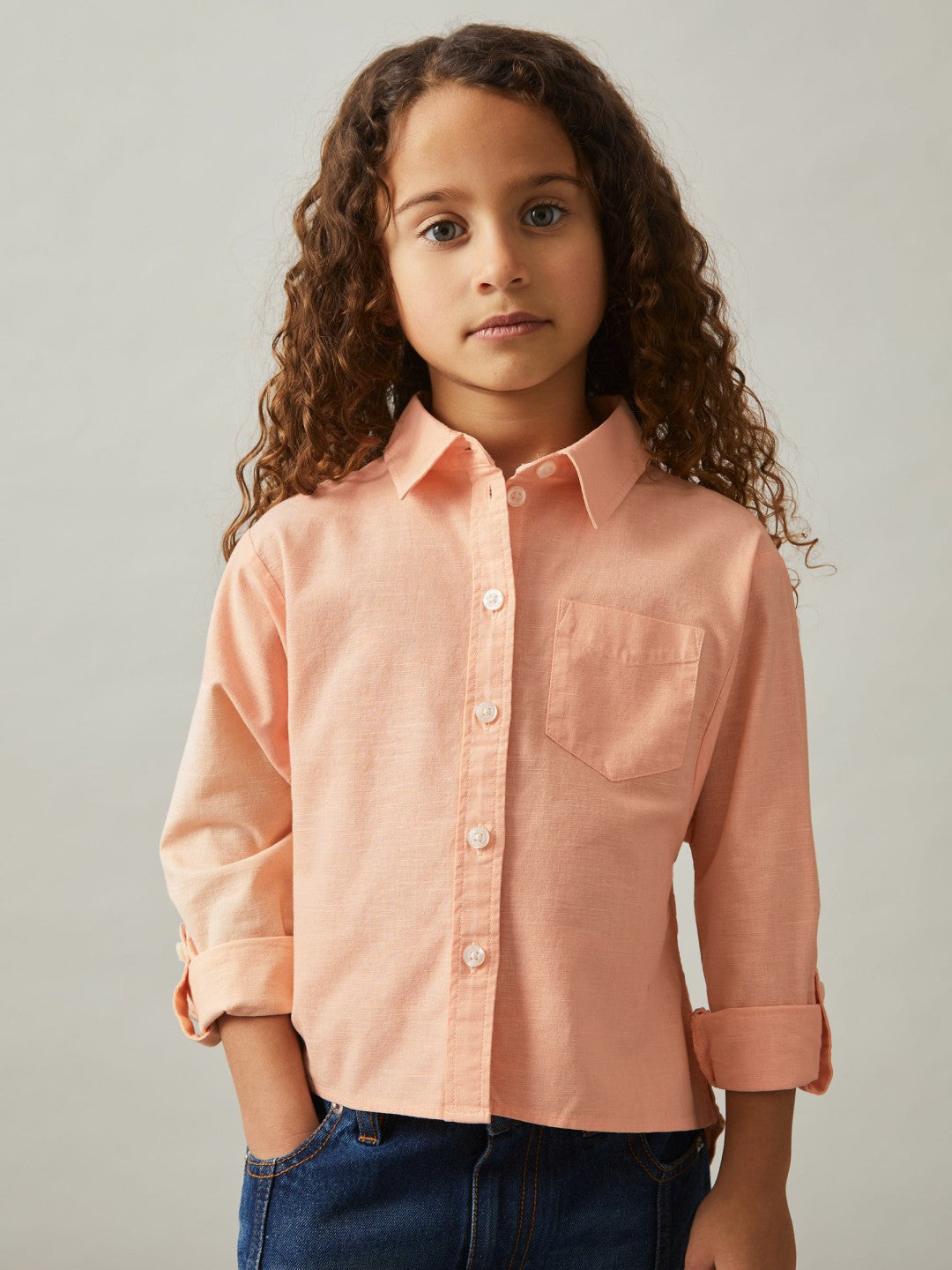 Reiss 9-13 yrs Linen Roll-Cuff Shirt in Peach