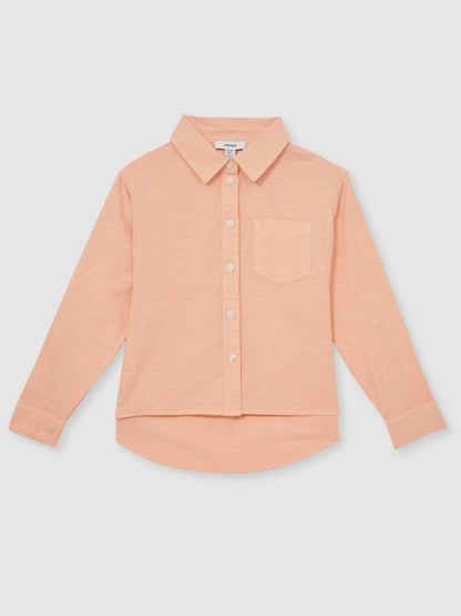 Reiss 9-13 yrs Linen Roll-Cuff Shirt in Peach