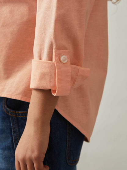 Reiss 9-13 yrs Linen Roll-Cuff Shirt in Peach