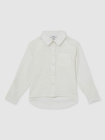 Reiss 9-13 yrs Linen Roll-Cuff Shirt in Ivory
